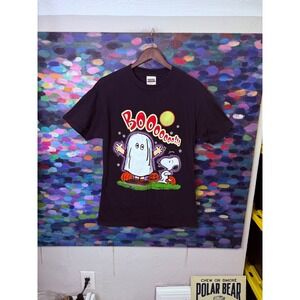 Vintage Tultex Peanuts Snoopy Charlie Brown Halloween Ghost T-Shirt Black Medium